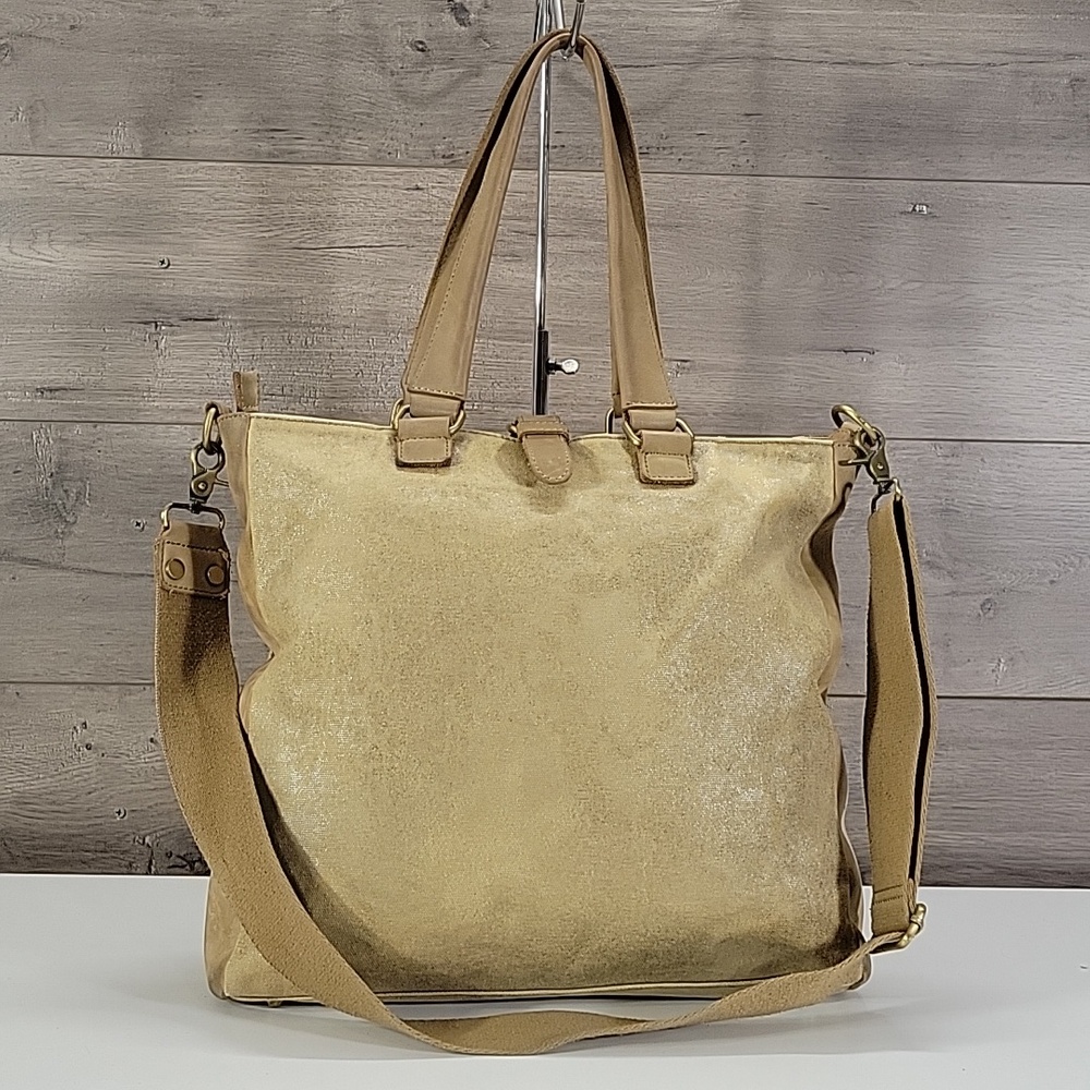 Jesslyn Blake for Anthropologie Tan Canvas Leather Tote Crossbody Shoulder Bag - Picture 4 of 15